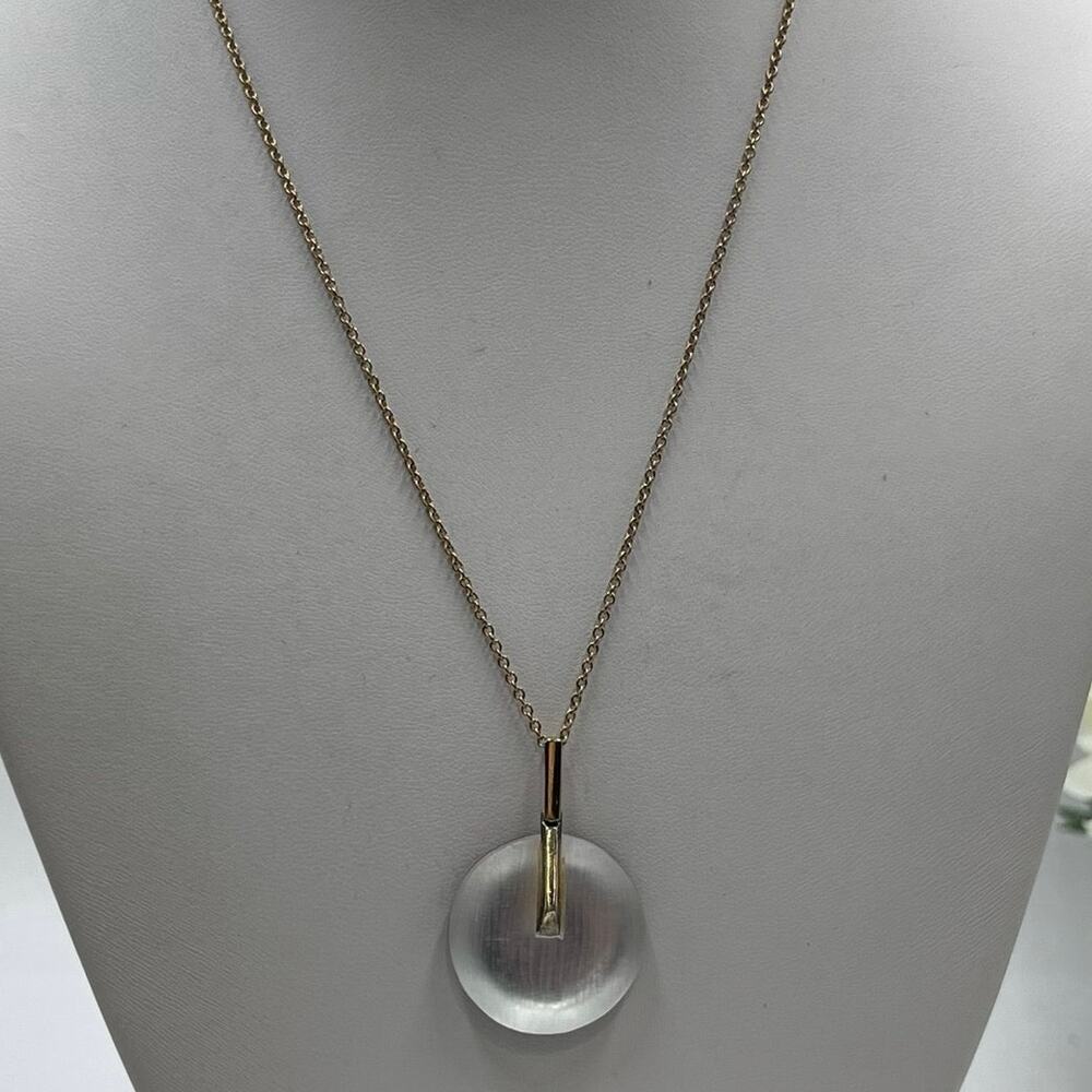 Alexis Bittar Handcrafted White Lucite
Pendent Necklace Gold
Backing Signed